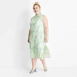 Women's Sleeveless Watercolor Plisse Midi Dress - Future Collective XXL